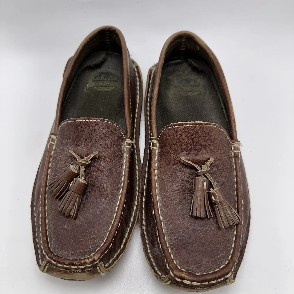 Cabelas Mens Leather Tassel Driving Moccasins Loafers Brown 9.5 D Slip On